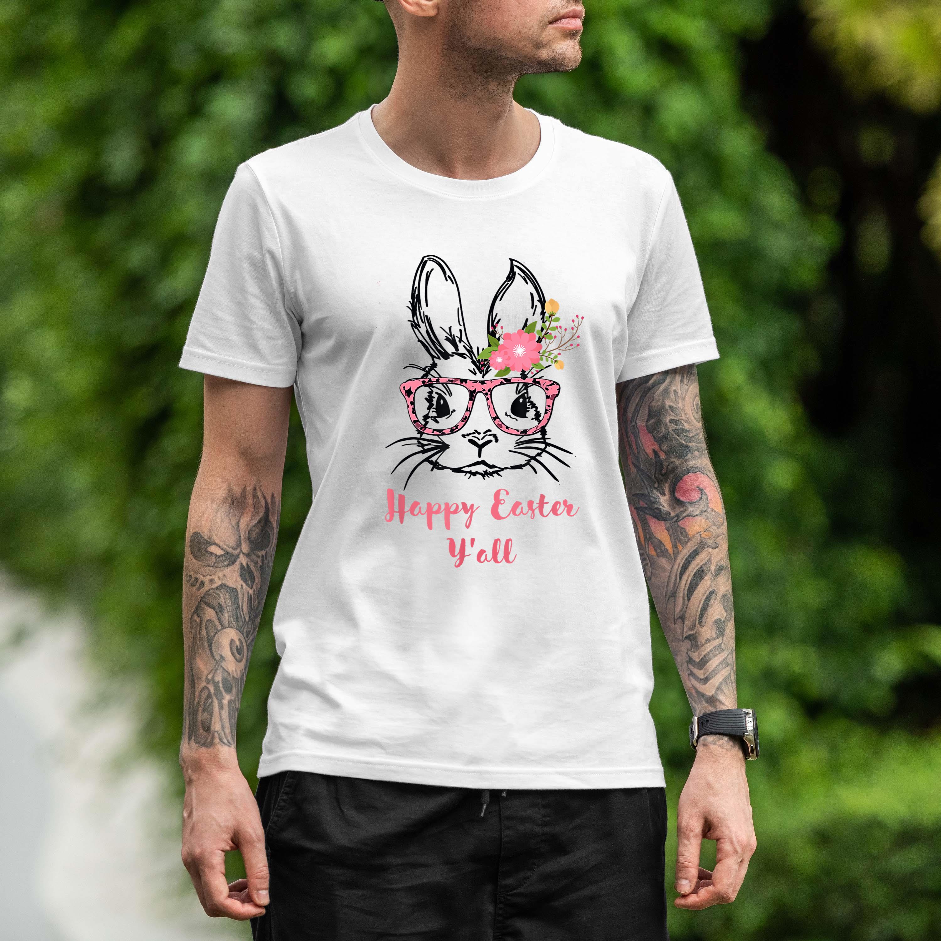 Cute Bunny Face With Glasses Leopard Print Happy Easter Yall Shirt 